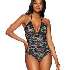 Coastal Blue Black Garment women’s one piece Swimsuit ebony crochet Seiz M